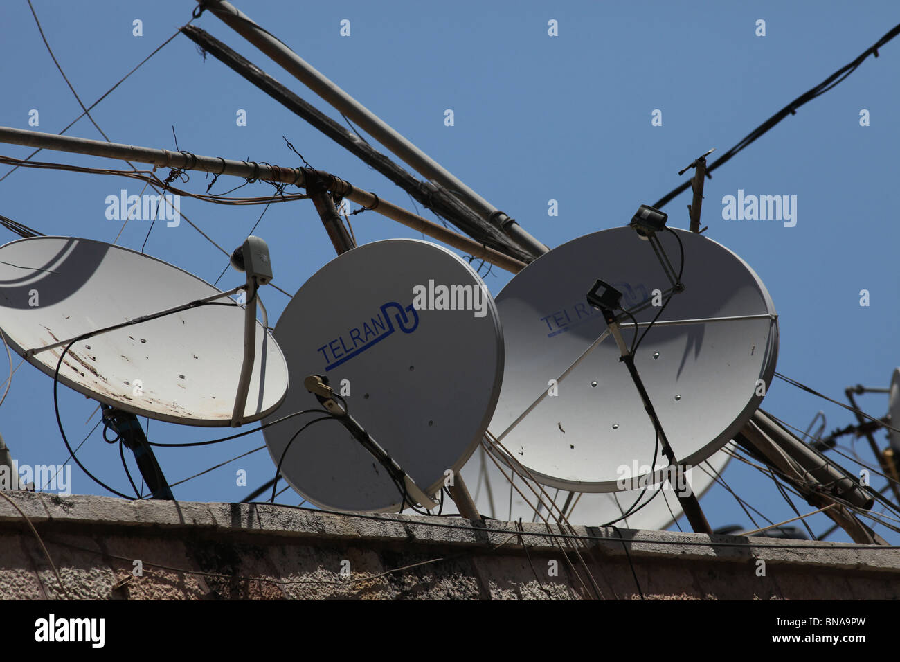 Satellite dishes over residential houses in the Muslim Quarter in the old city East Jerusalem Israel Stock Photo