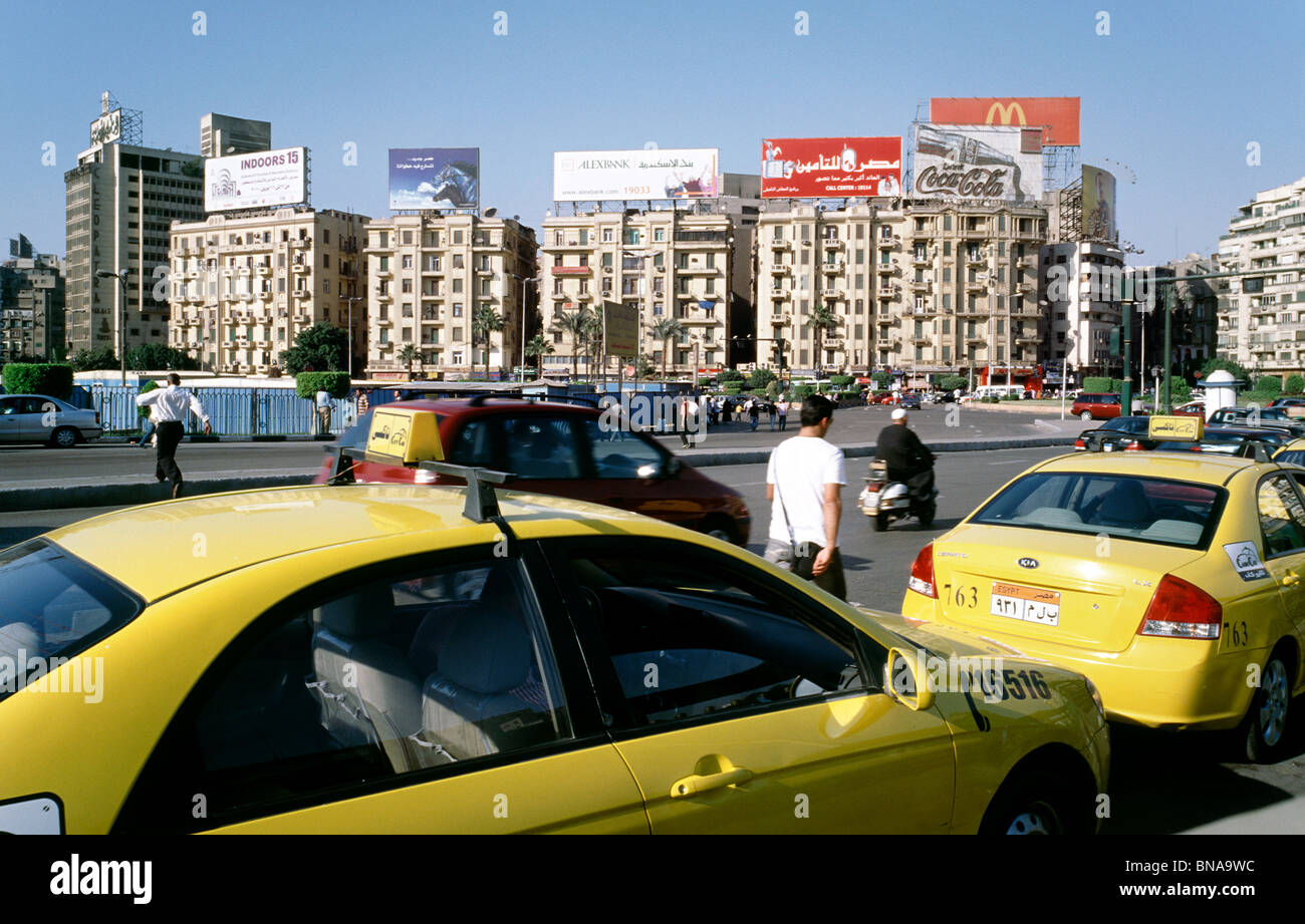 Licensed taxis at Midan Tahrir (Liberation Square) in central Cairo. Stock Photo