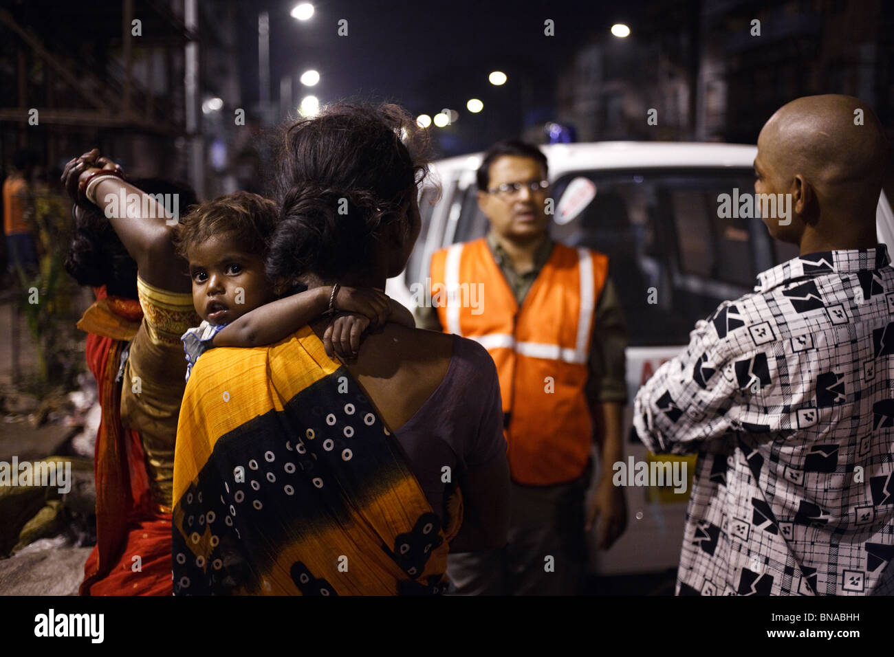 A night patrol run by a foreign NGO to help poor people in the streets of Kolkata, India Stock Photo