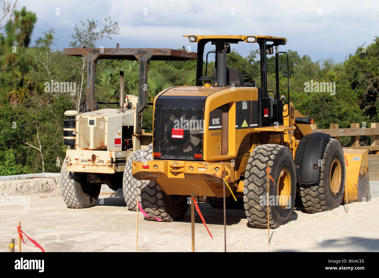 Construction equipment at build site Stock Photo