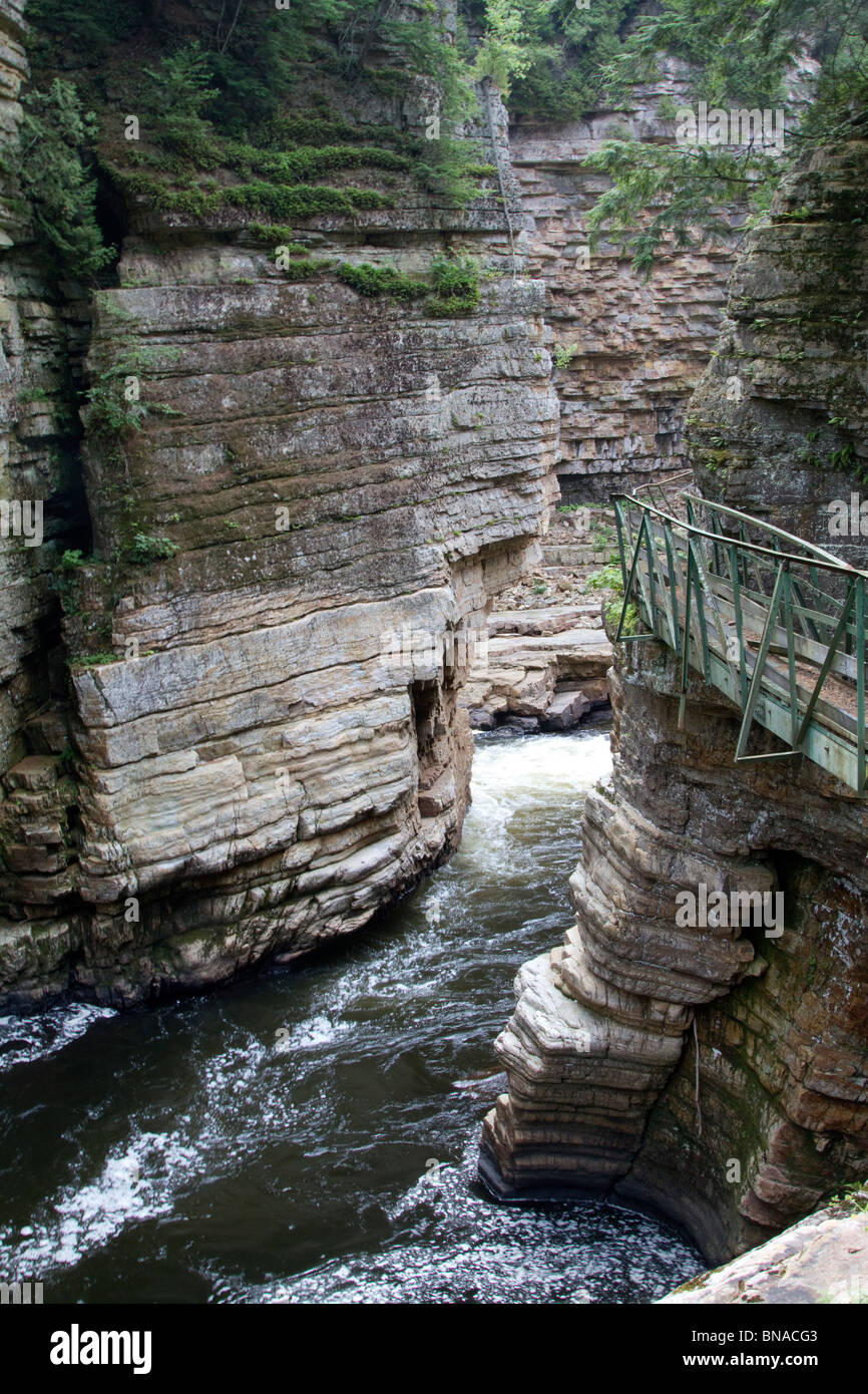 Rock formations and the Ausable River at Ausable Chasm. Shot from the rim of the chasm. Stock Photo
