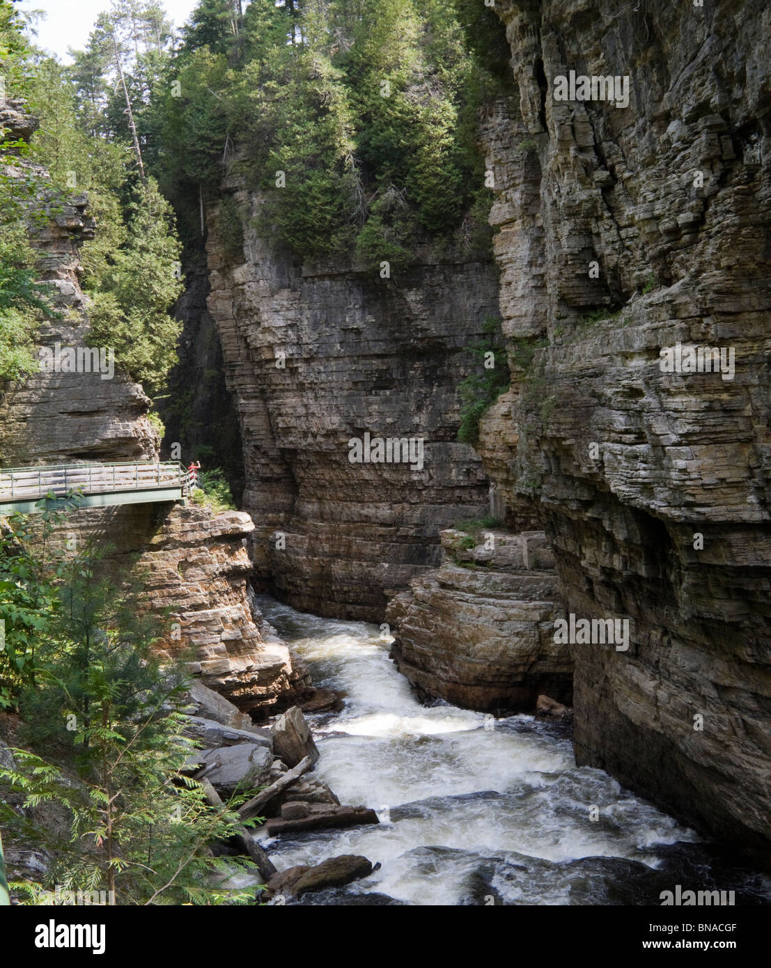 Rock formations and the Ausable River at Ausable Chasm. Shot from the rim of the chasm. Stock Photo