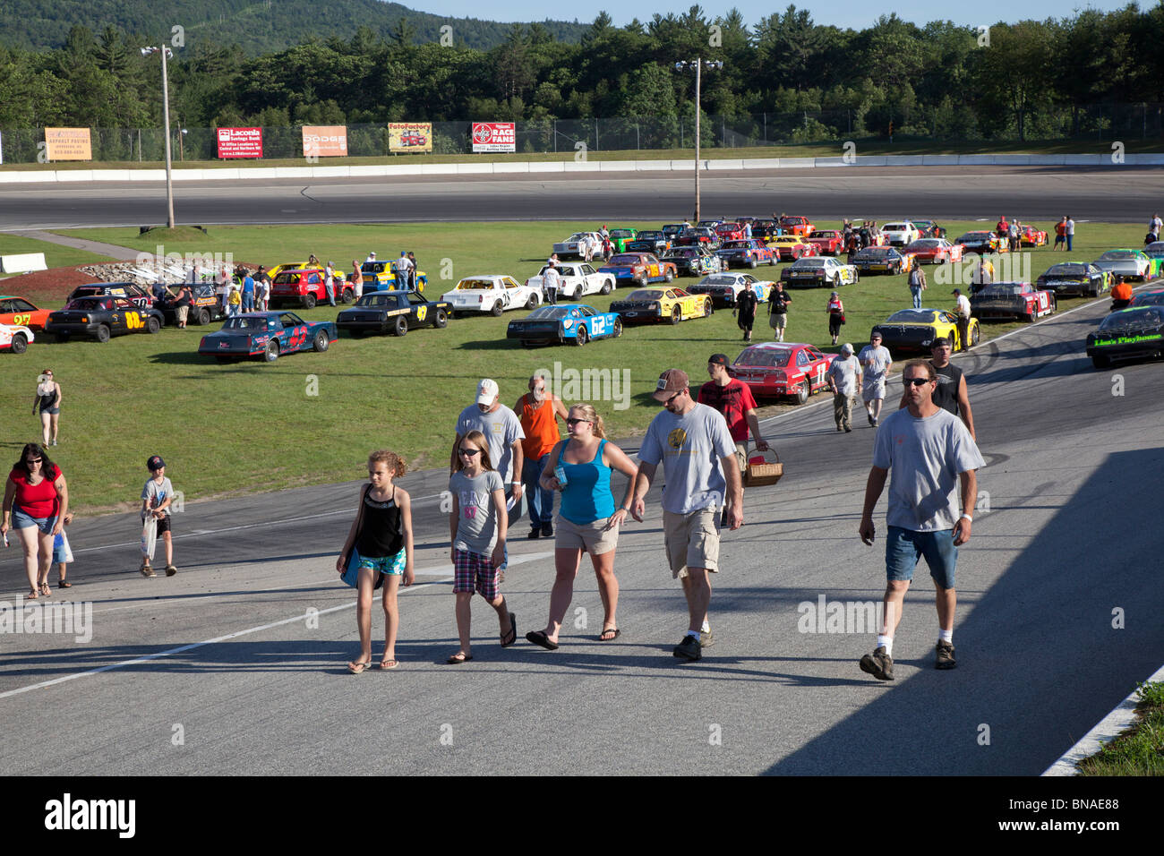 Fans Leave Race Track Before Start of Stock Car Race Stock Photo