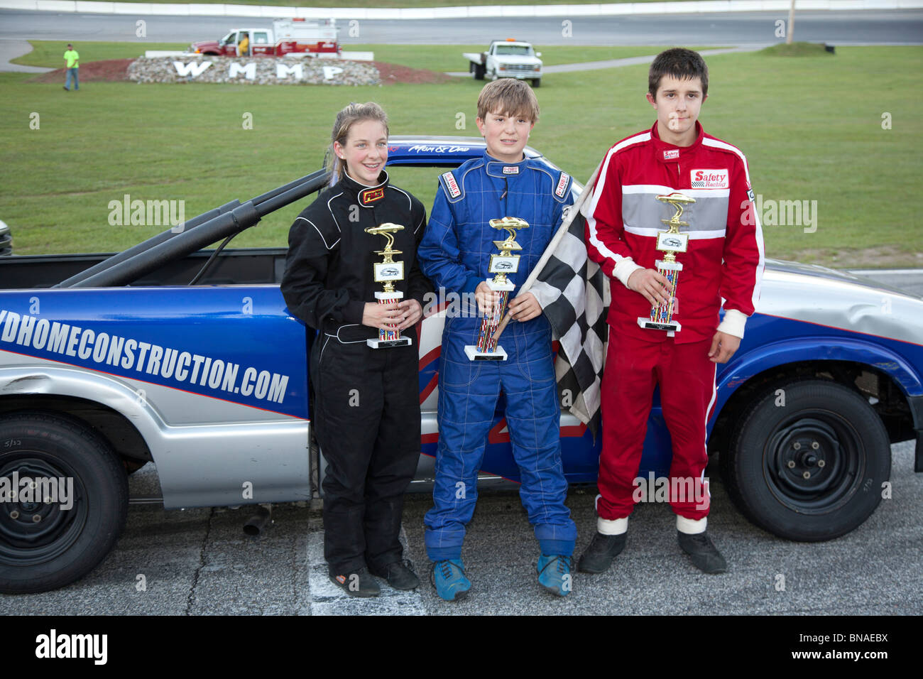 Winners of Stock Car Race Stock Photo
