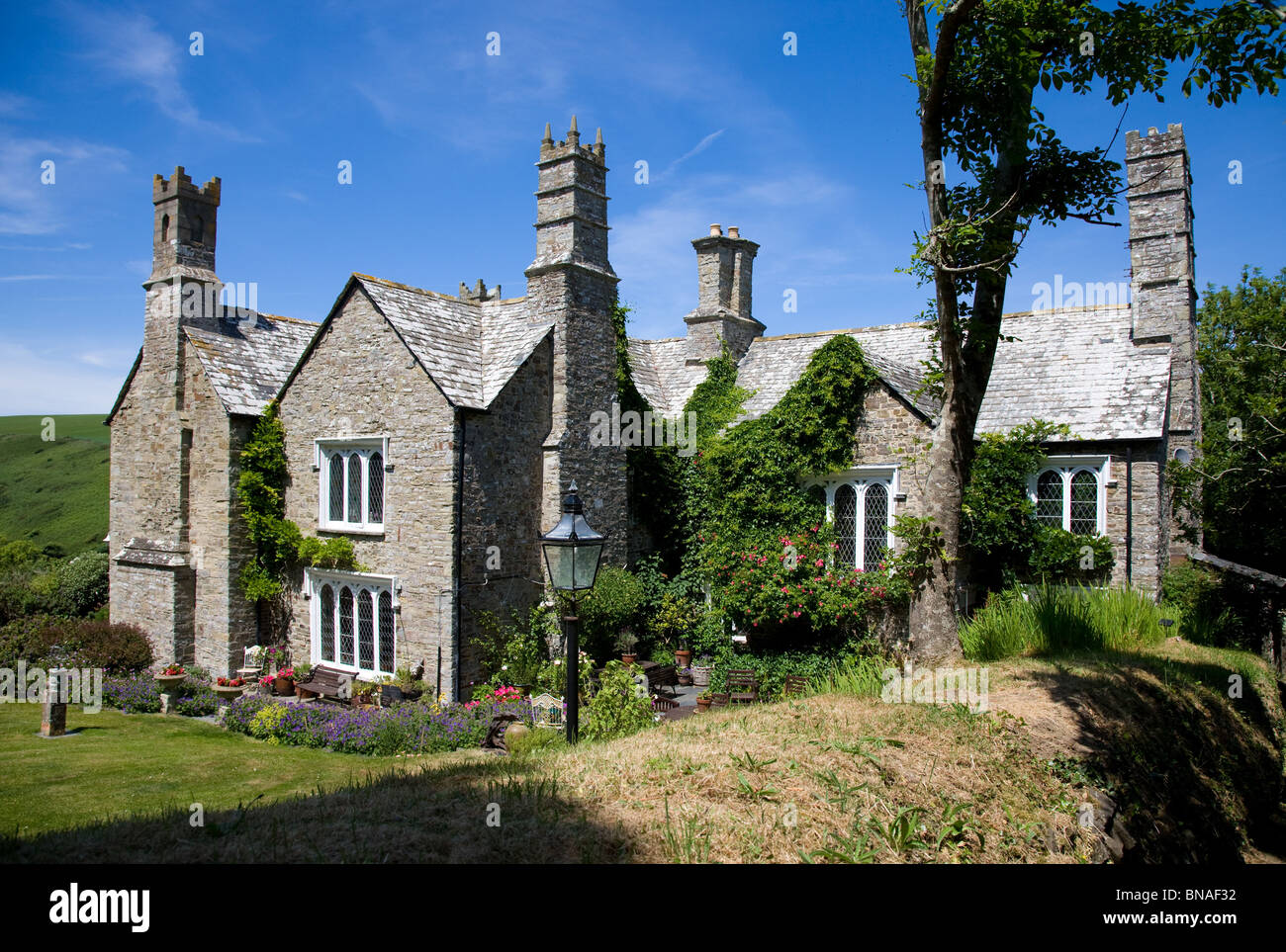 Morwenstow vicarage in North Cornwall home of eccentric vicar and poet R S Hawker with chimneys based on favourite church towers Stock Photo