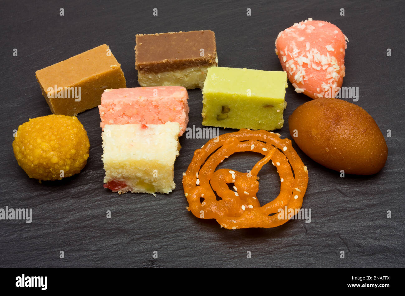 Abstract vibrant selection of Asian Confectionery from low perspective