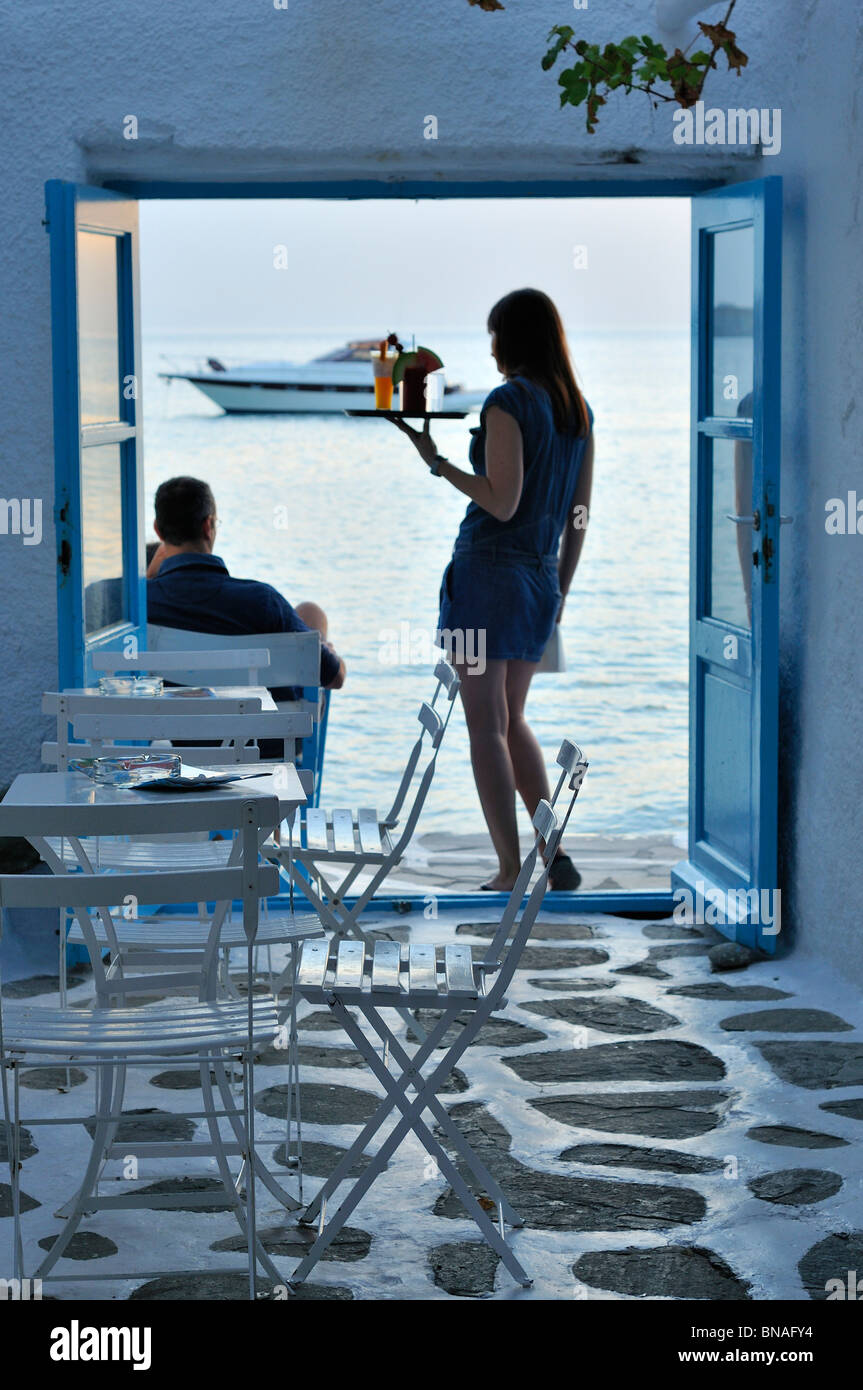 Mykonos. Greece. Kastro / Little Venice, Caprice Bar on the waterfront  Stock Photo - Alamy