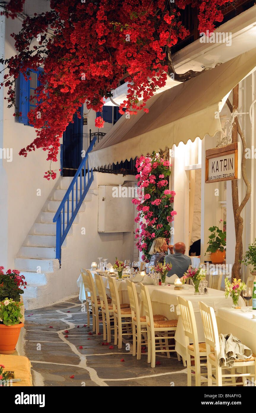 Mykonos. Greece. La Maison de Catherine restaurant. Katrin, Nikioy 1, Mykonos. Stock Photo