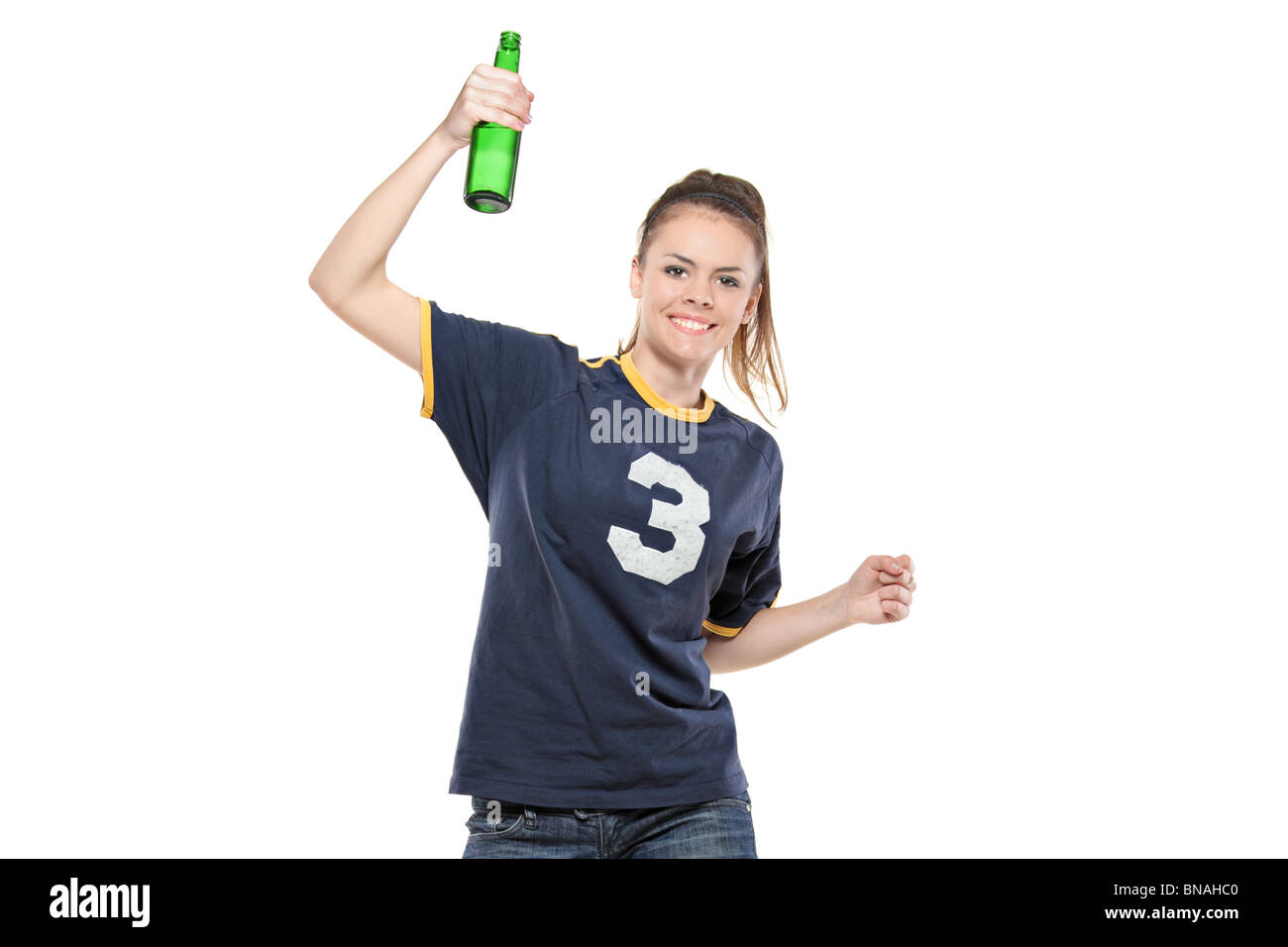 Female sport fan celebrating Stock Photo