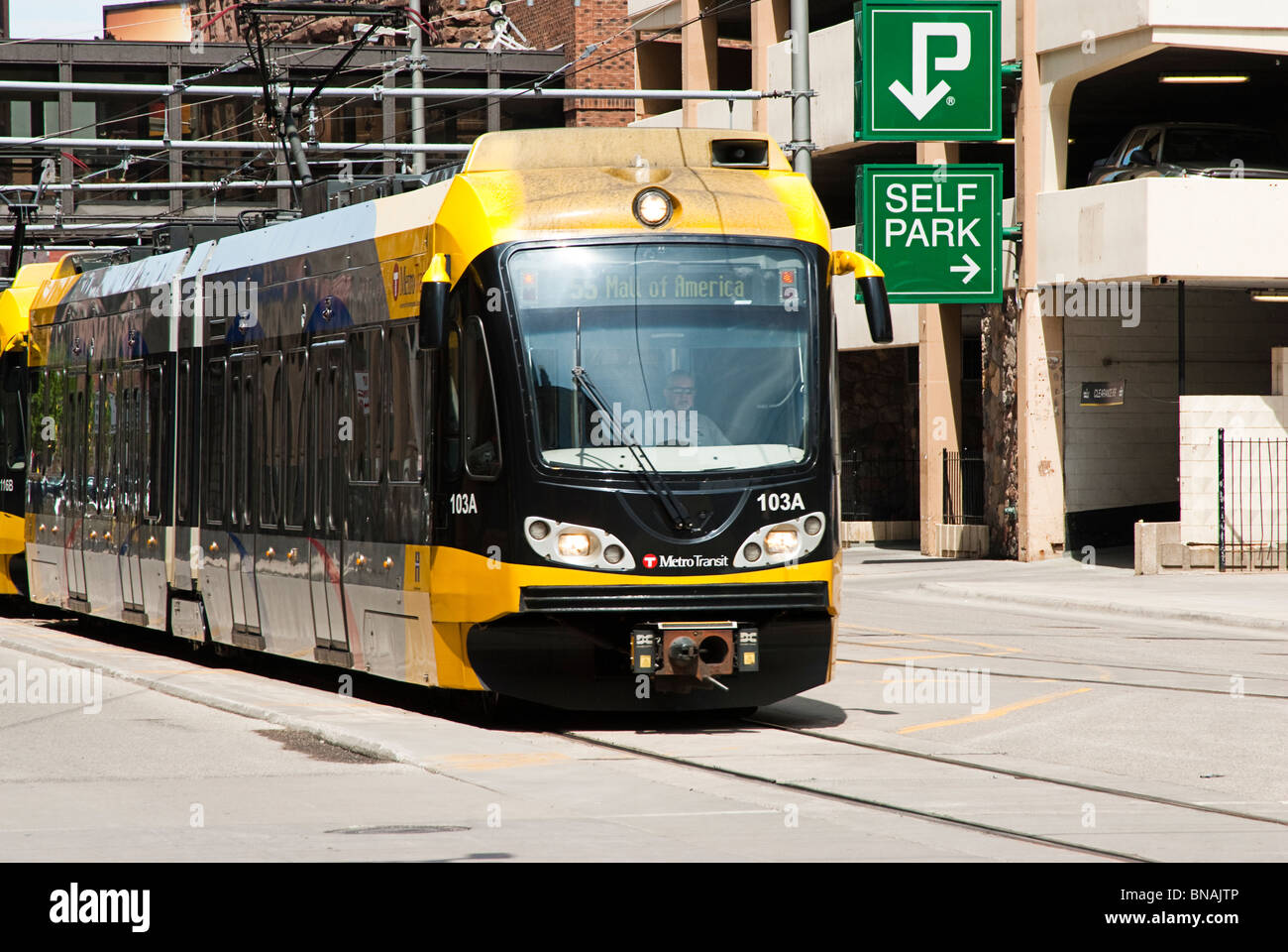 A light rail passenger train destined for the Mall of America is seen