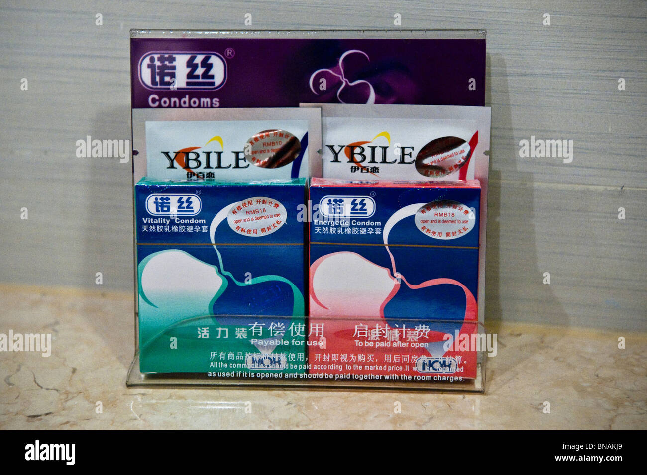 Shenzhen, Condoms readily available in the hotel room Stock Photo Alamy
