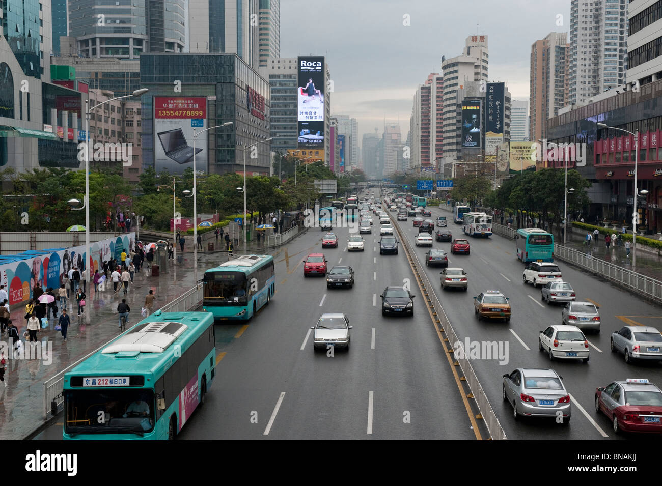 Morning traffic in Shenzhen, close to the border with Hong Kong. Stock Photo