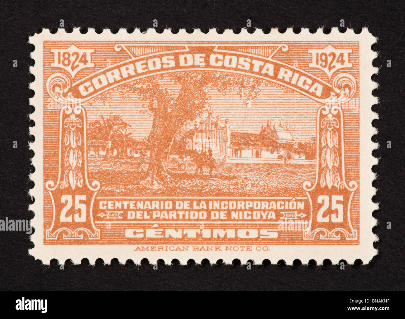 Postage stamp from Costa Rica depicting the Mission at Nicoya Stock
