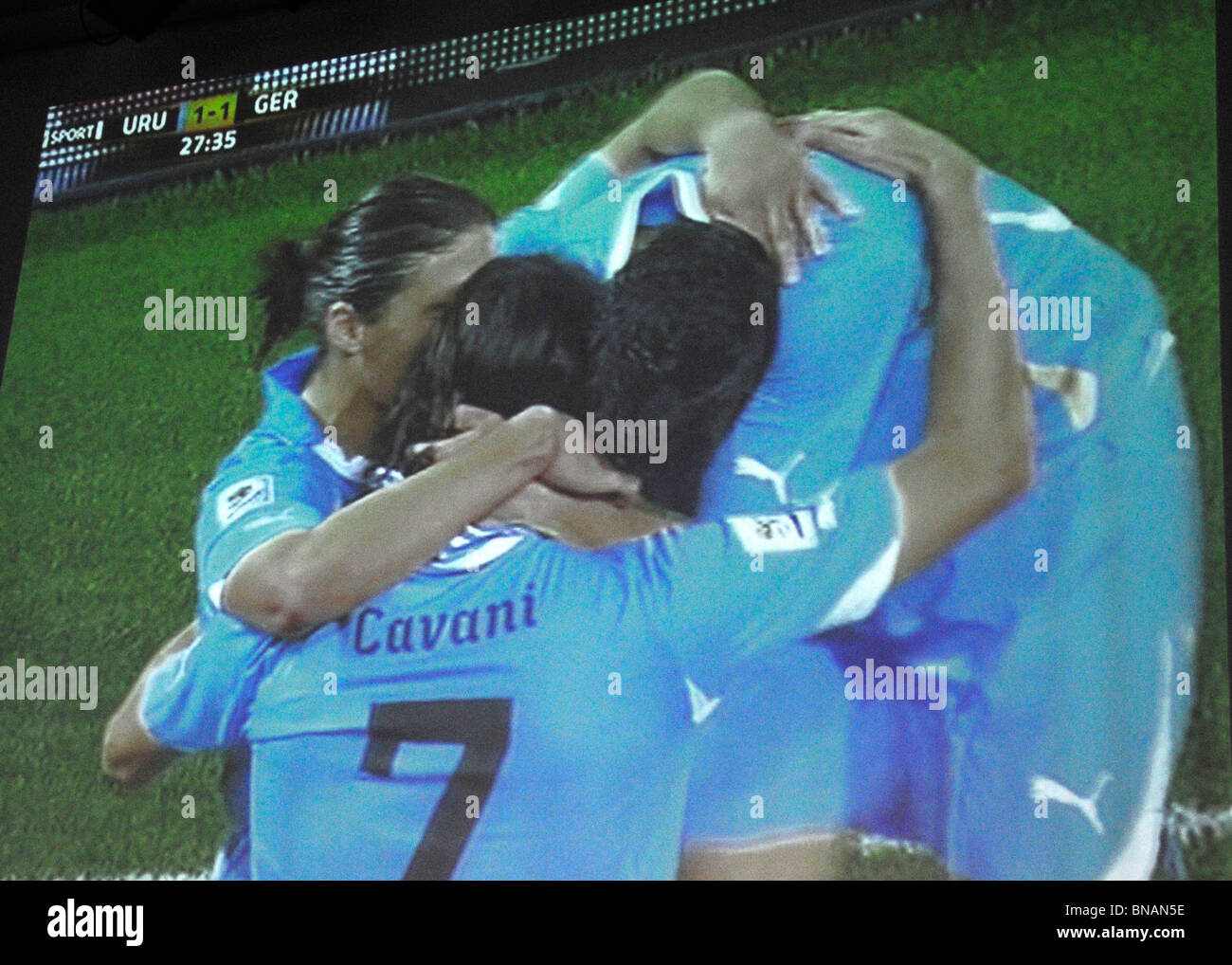SCREEN SHOTS OF URUGUAY vs GERMANY MATCH FOR 3rd AND 4th PLACE IN SOUTH AFRICA 2010 FOOTBALL WORLD CUP Stock Photo
