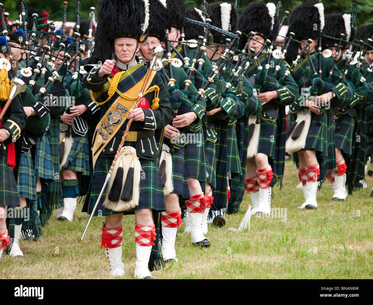 Scottish Pipe Band at the Drumtochty Highland Games, 2010 Stock Photo