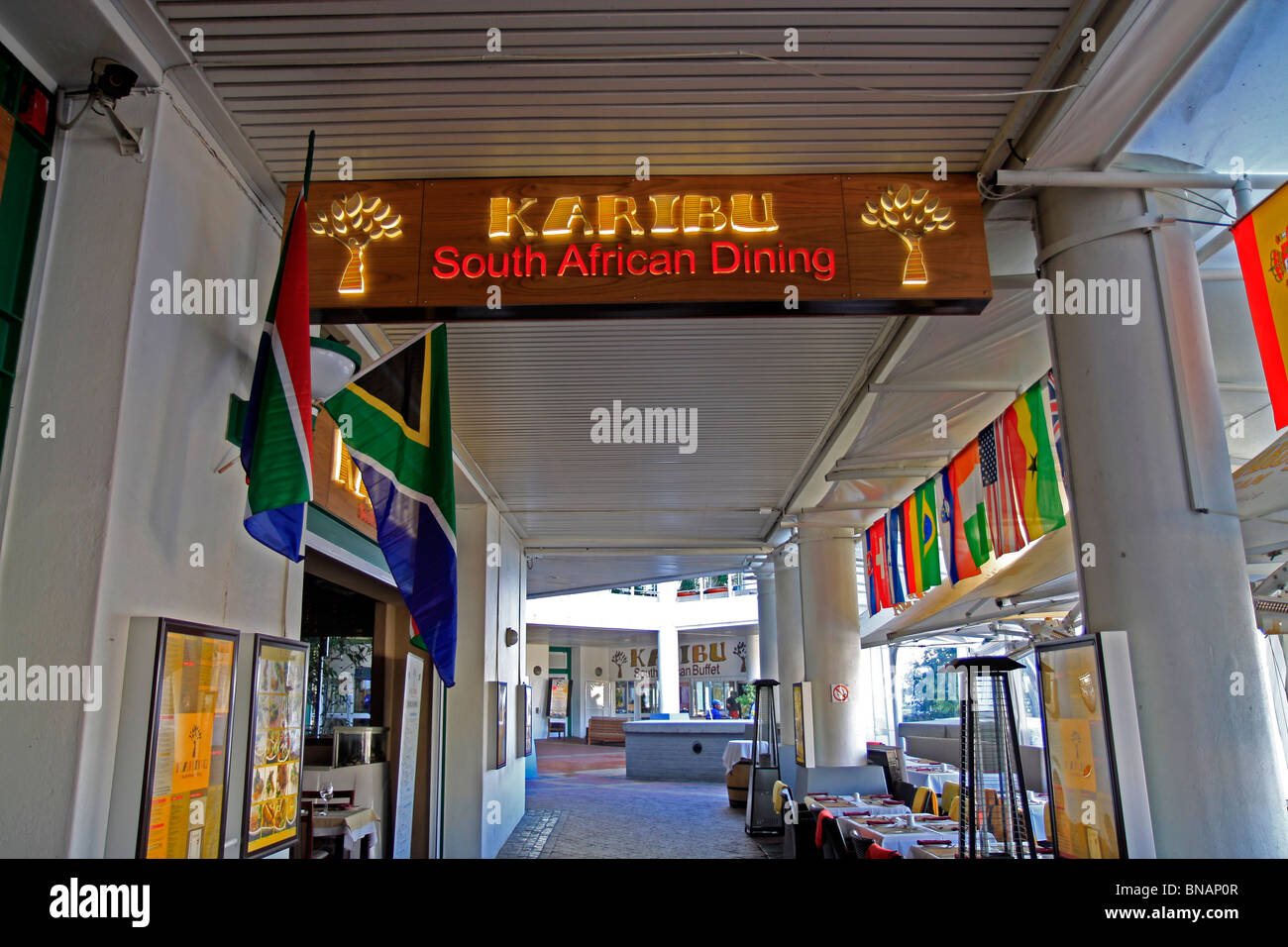Karibu restaurant sign V&A Waterfront, Cape Town, South Africa Stock