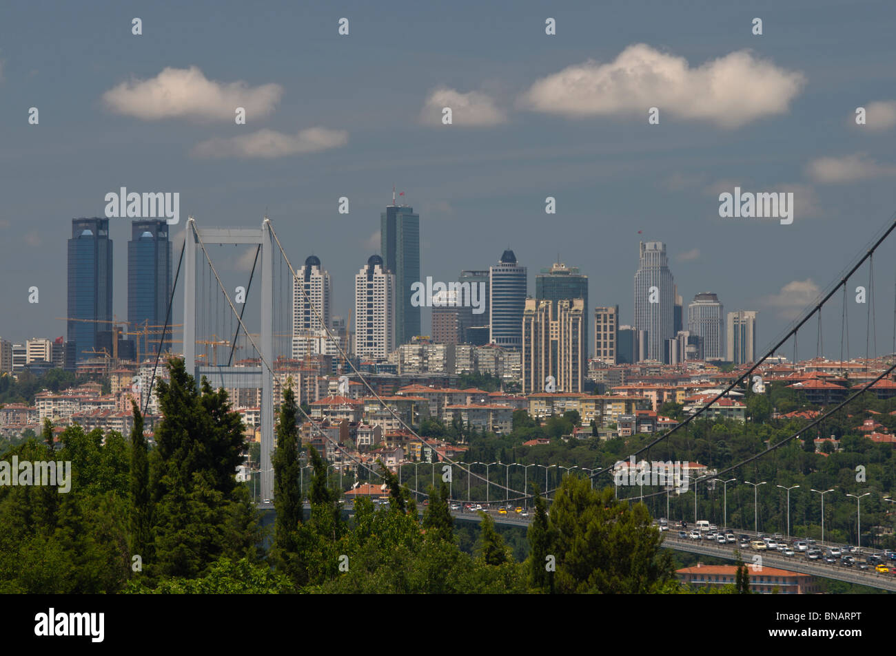 Bosphorus Bridge and Modern, istanbul in the backround,Turkey Stock Photo