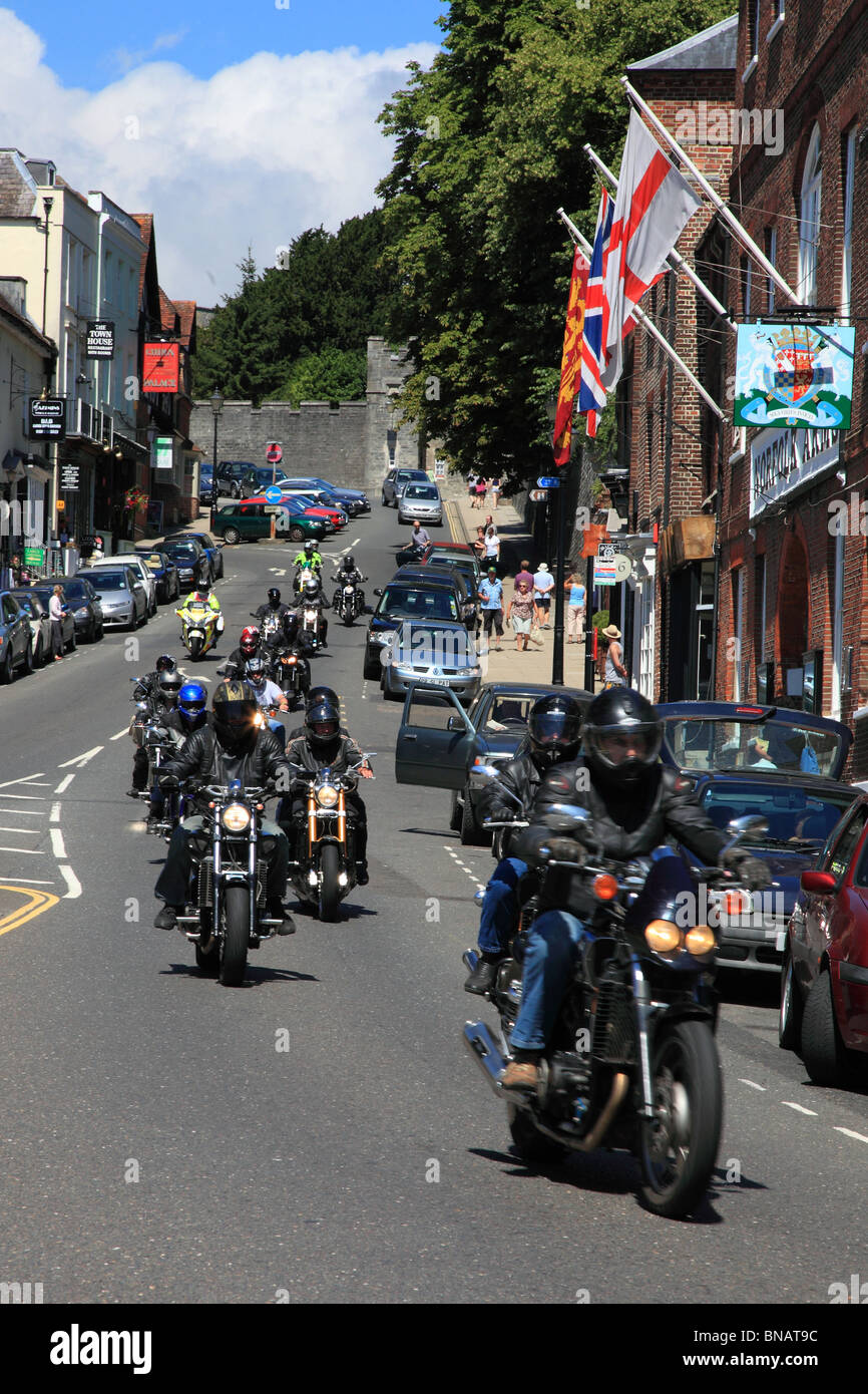 Motorcycles on High Street in Arundel Sussex England Stock Photo Alamy