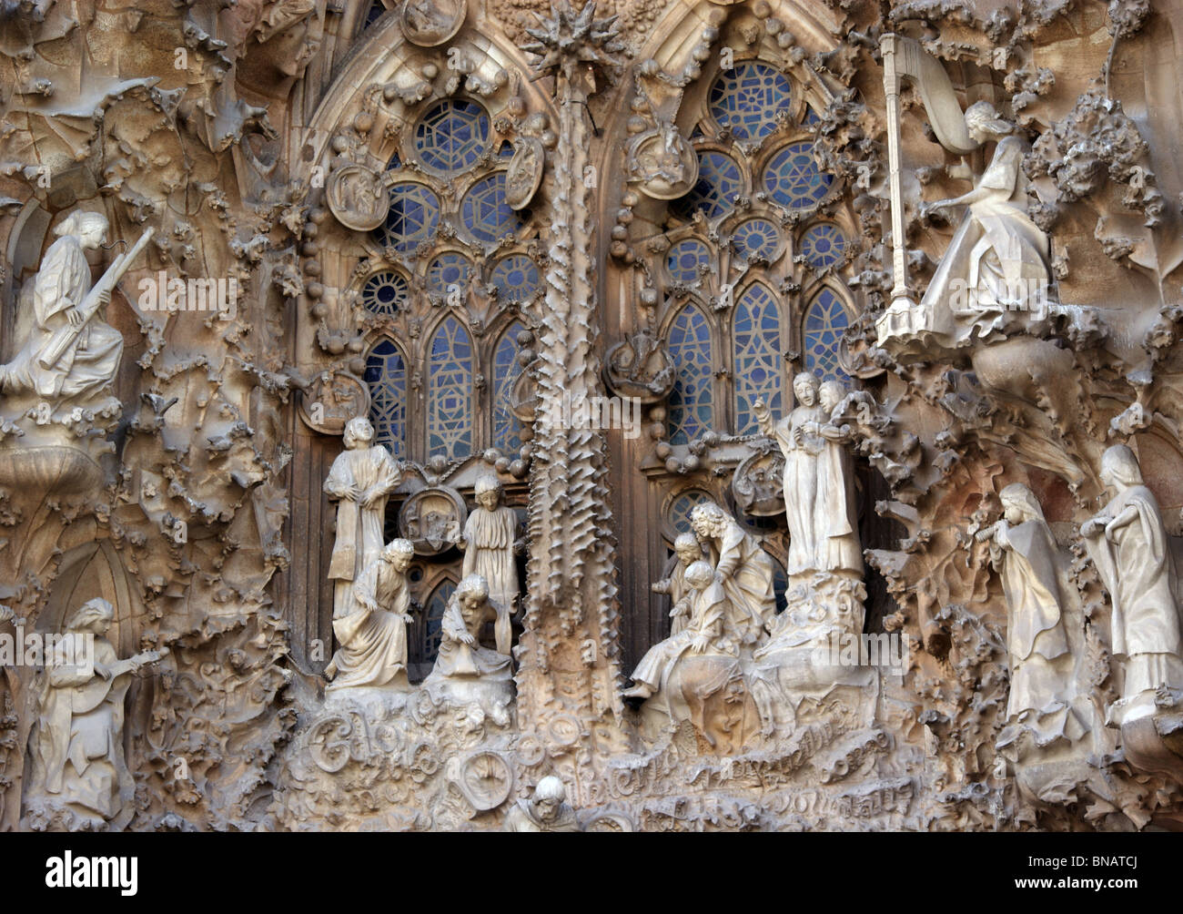 RELIGIOUS STATUES ON THE EXTERIOR OF GAUDI CATHEDRAL SAGRADA FAMILIA