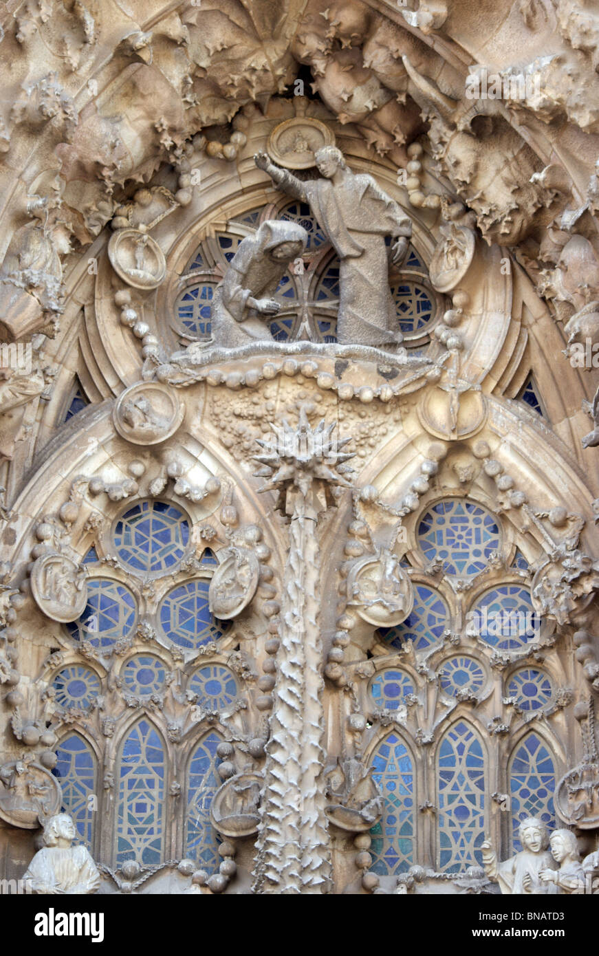 RELIGIOUS STATUES ON THE EXTERIOR OF GAUDI CATHEDRAL SAGRADA FAMILIA