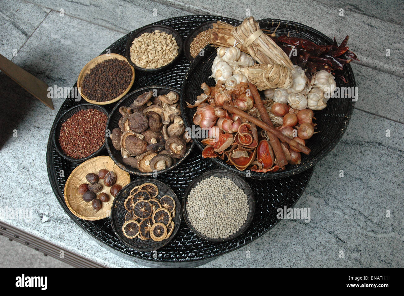 Display of Thai Spices on a dish- Thai Food Stock Photo