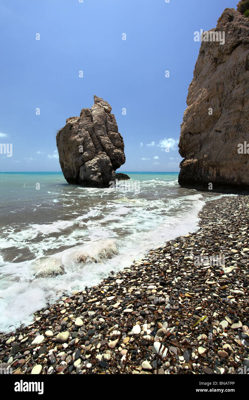 Rocks and waves. Petra Tou Romiou (near Paphos), birthplace of Aphrodite. Cyprus. Stock Photo