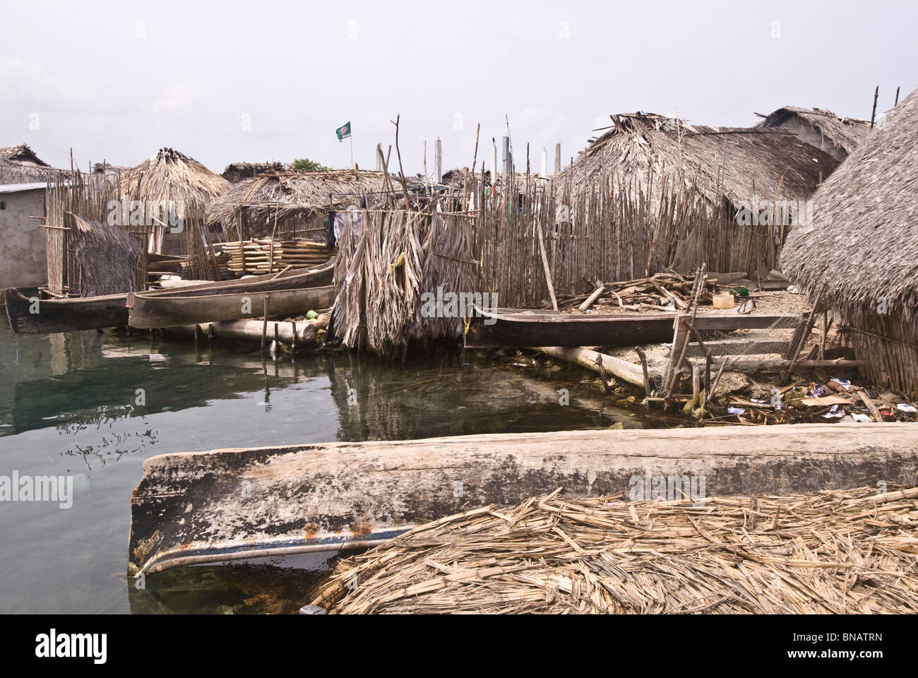 A view of the waterfront taken at the village of Caledonia, Kuna Yala Stock Photo