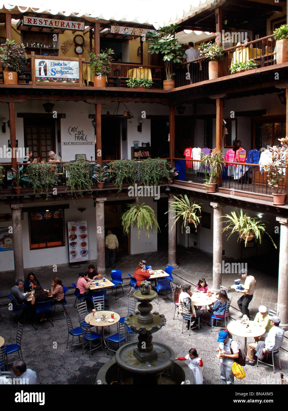 A terrace restaruant in a commeercial centre in Quito in Ecuador Stock Photo