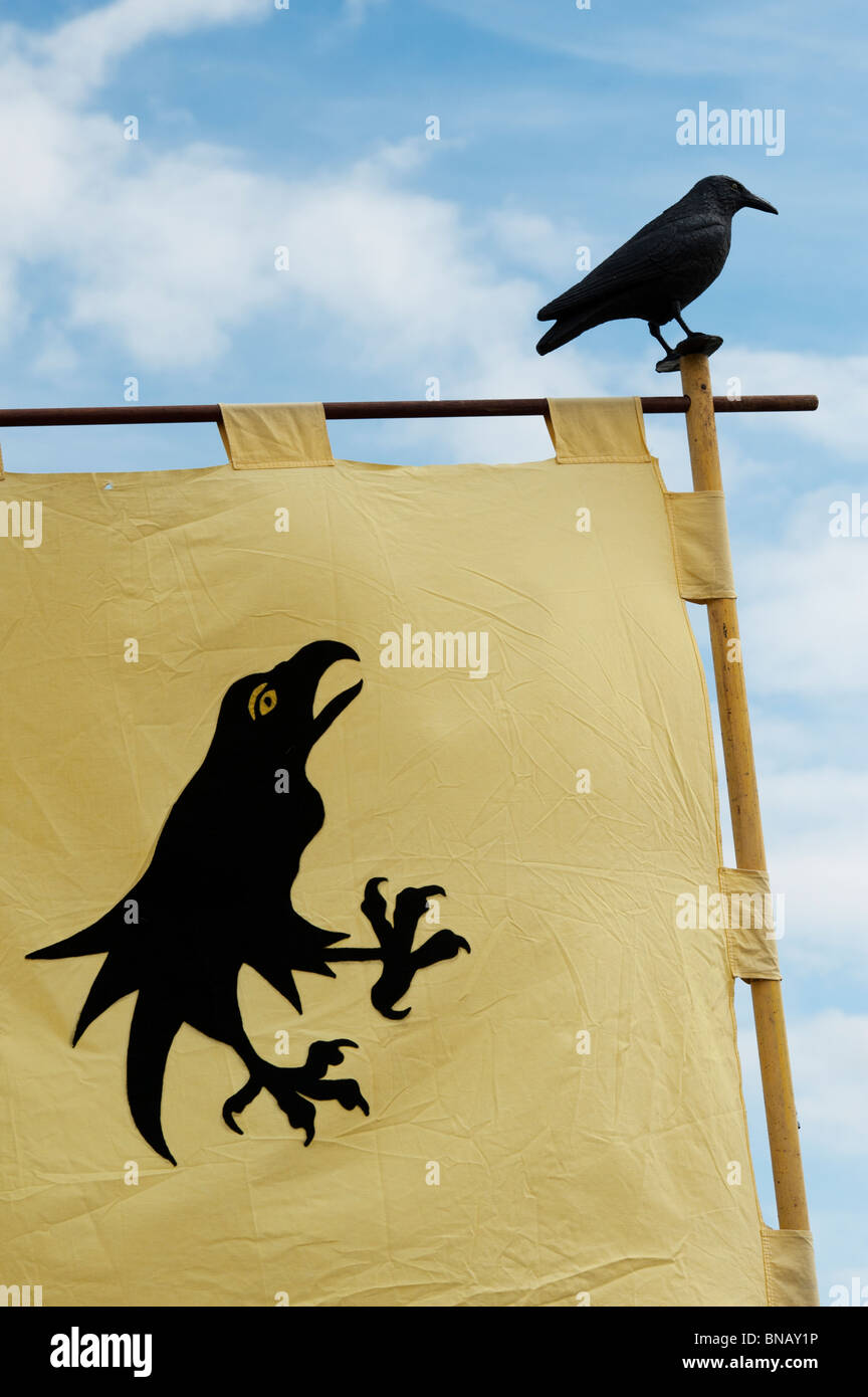 Medieval crow banner at the Tewkesbury medieval festival 2010, Gloucestershire, England Stock Photo