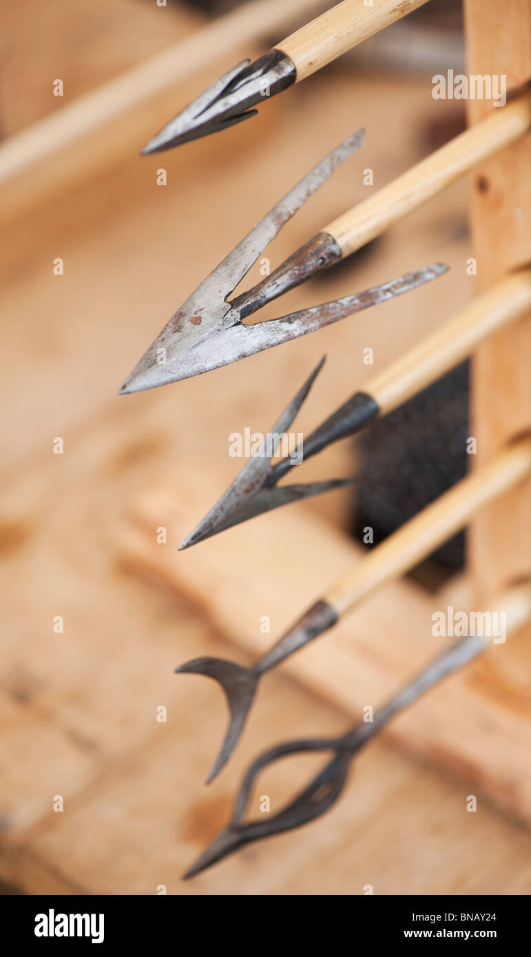 Medieval arrowheads and arrows made by a fletcher at Tewkesbury