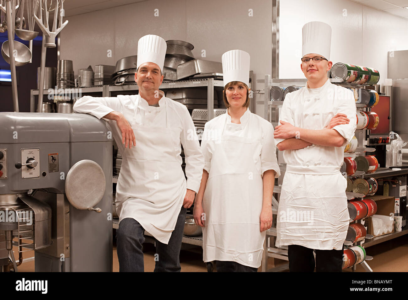 Chefs in commercial kitchen, portrait Stock Photo