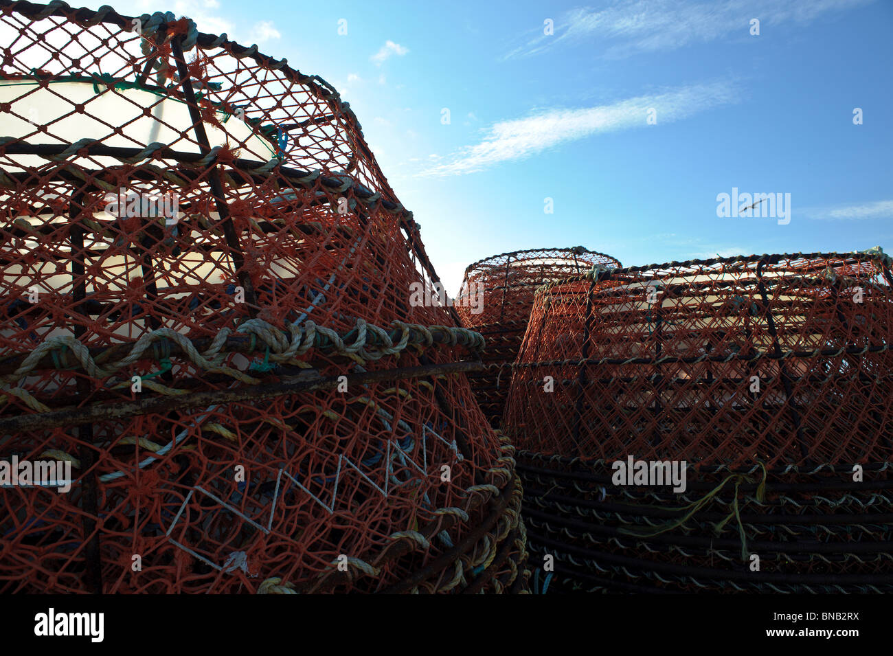 Crab traps on the Lameque wharf near Shippagan New Brunswick Canada Stock Photo