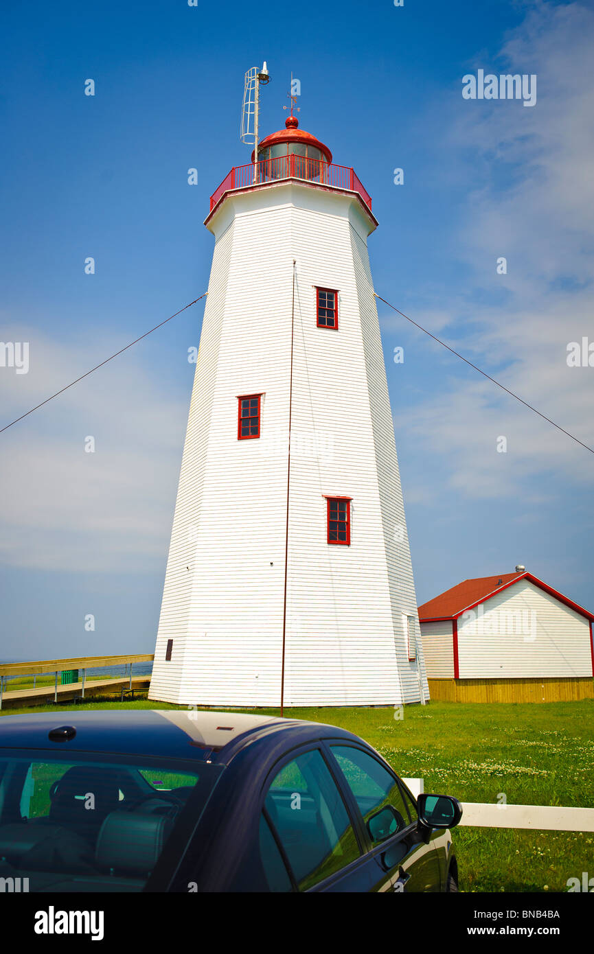 Miscou Lighthouse on Miscou Island New Brunswick Canada in summer Stock Photo
