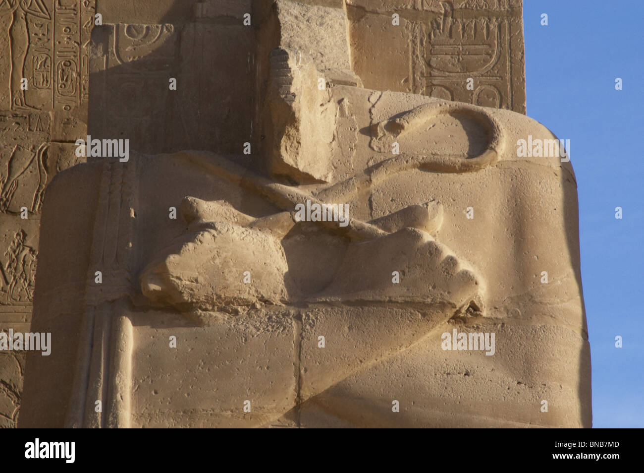 Rameseum. Pillars with osirian statues. Detail. Egypt. Stock Photo