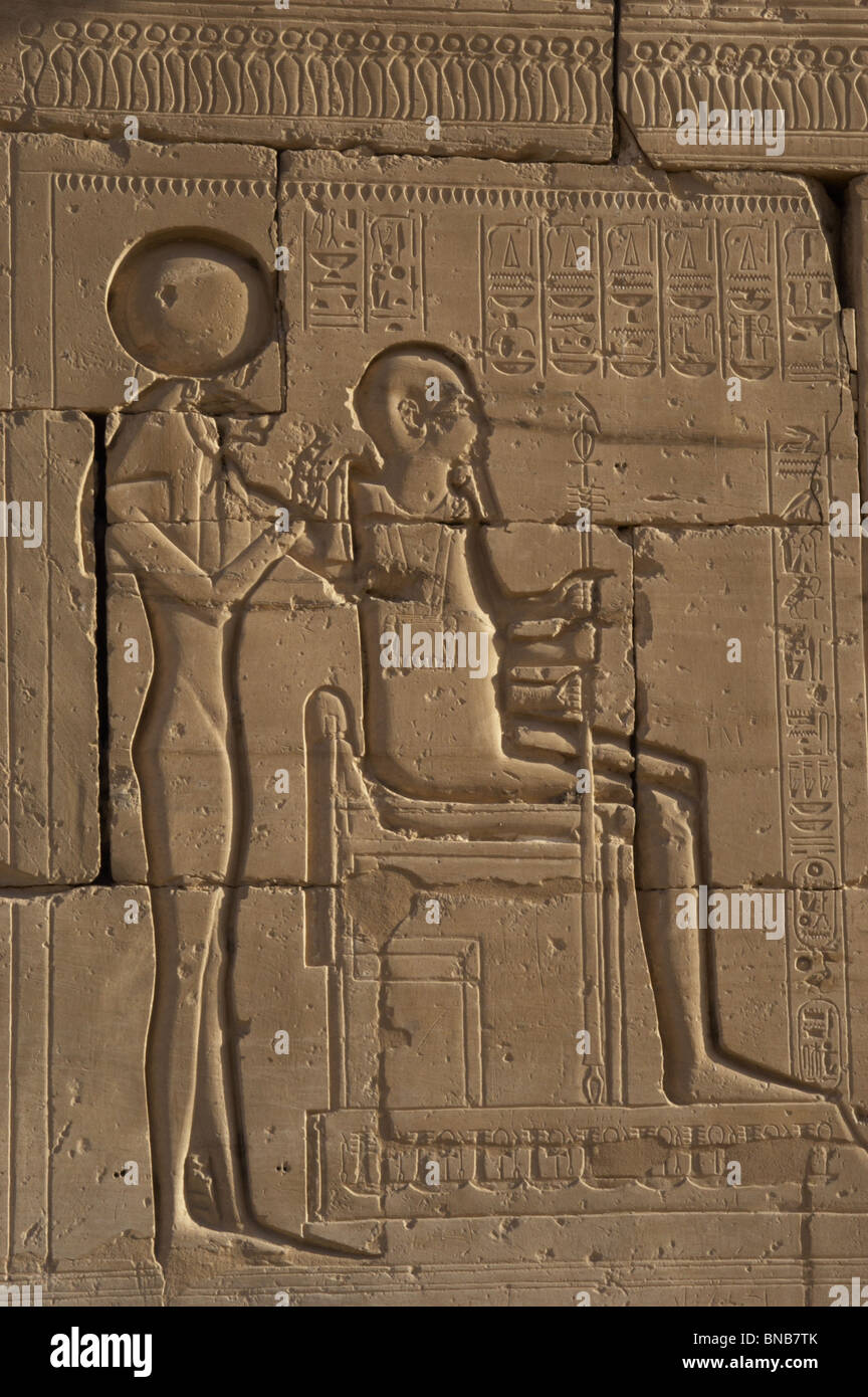 Relief depicting the goddess Tefnut (goddess lioness) and the god Ptah ...
