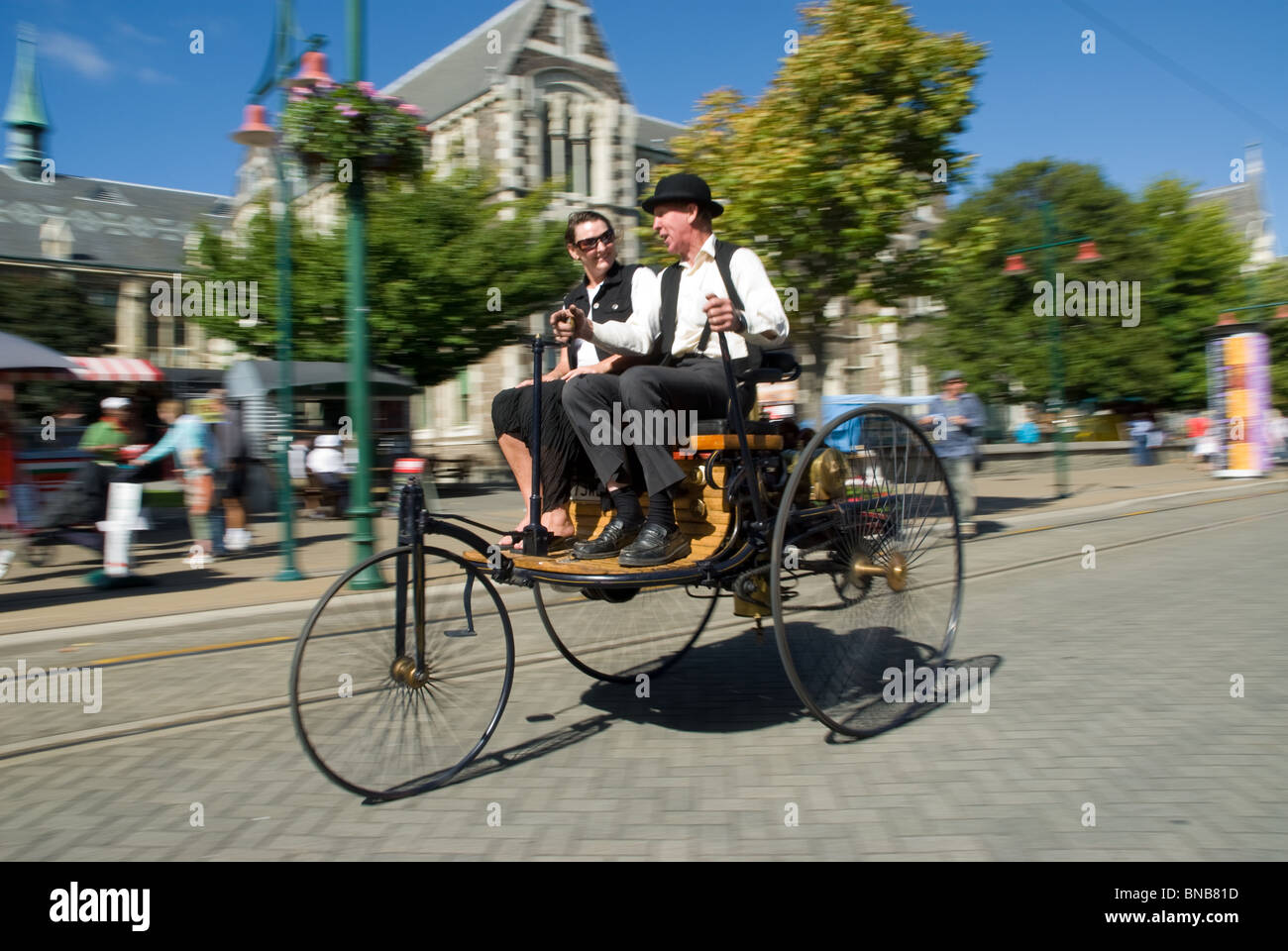 Tricycle riding Christchurch New Zealand Stock Photo Alamy