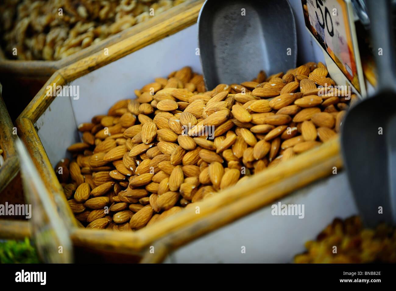 almonds in a spice & dry fruit shop Stock Photo