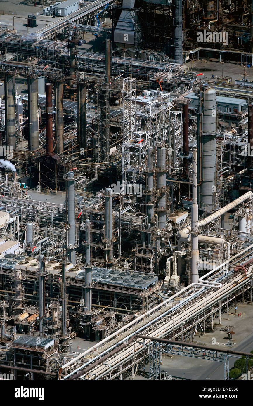 aerial view above oil refinery components Chevron Richmond California Stock Photo