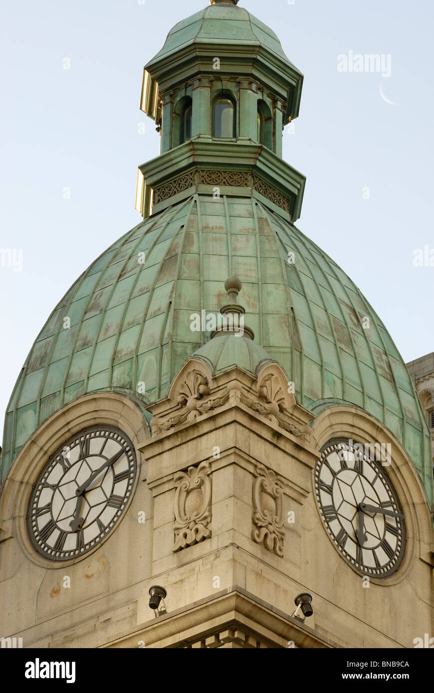 Closeup of the Winch Building Clock Tower, part of the Sinclair Center