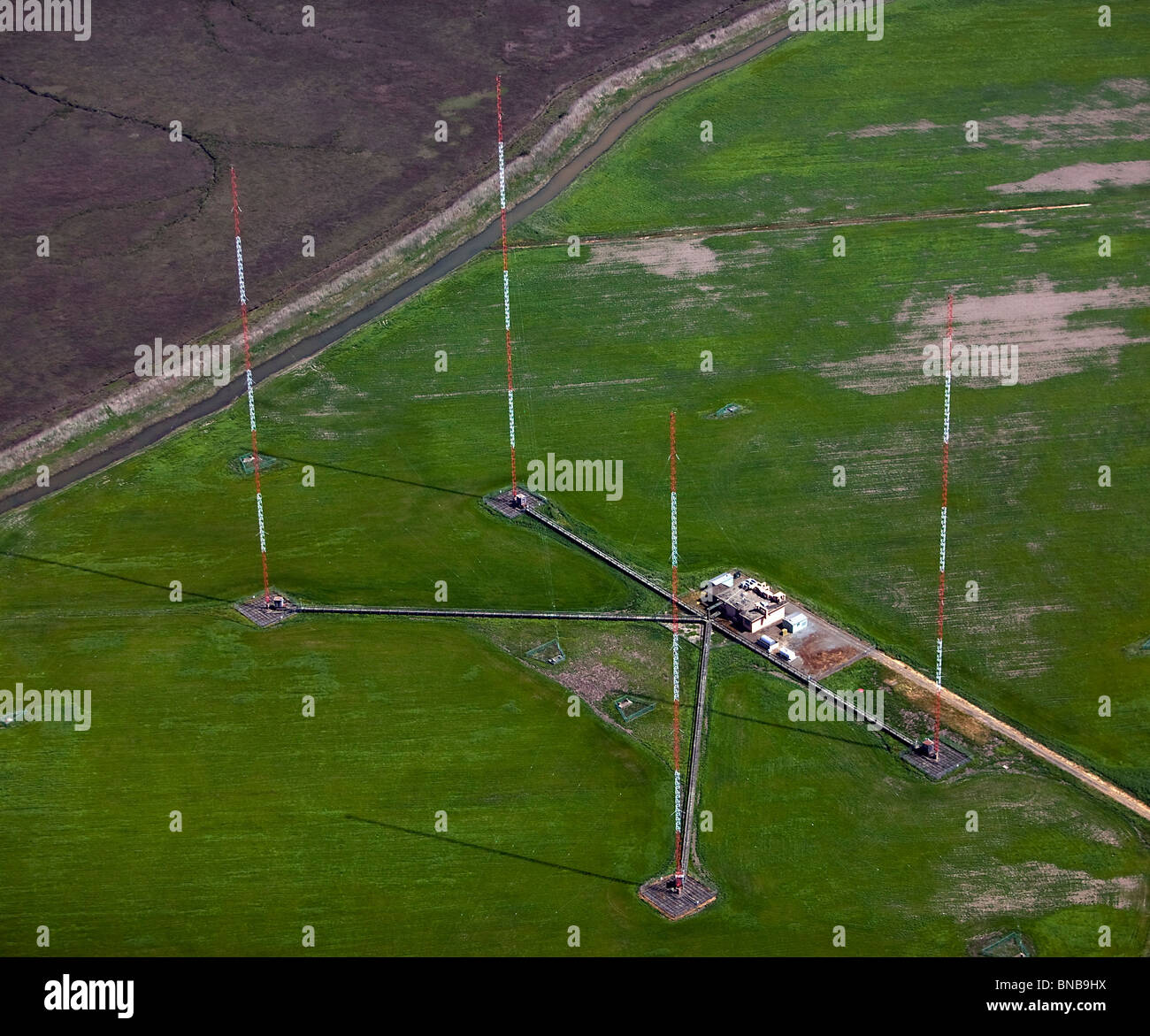 aerial view above KGO radio transmission masts Novato Marin county California Stock Photo
