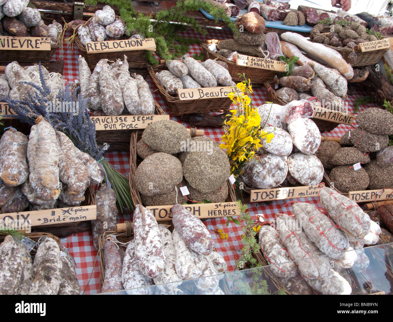 Meat in market stall France , cured meat Stock Photo Alamy