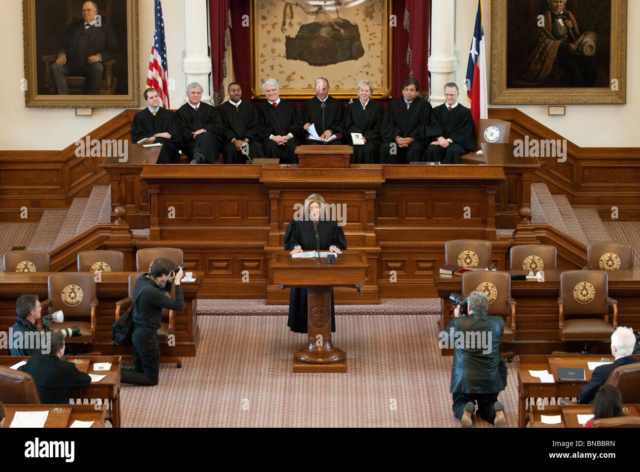 Texas Supreme Court Justice Eva Guzman at her swearing-in ceremony in the House chamber of the Texas Capitol. Stock Photo