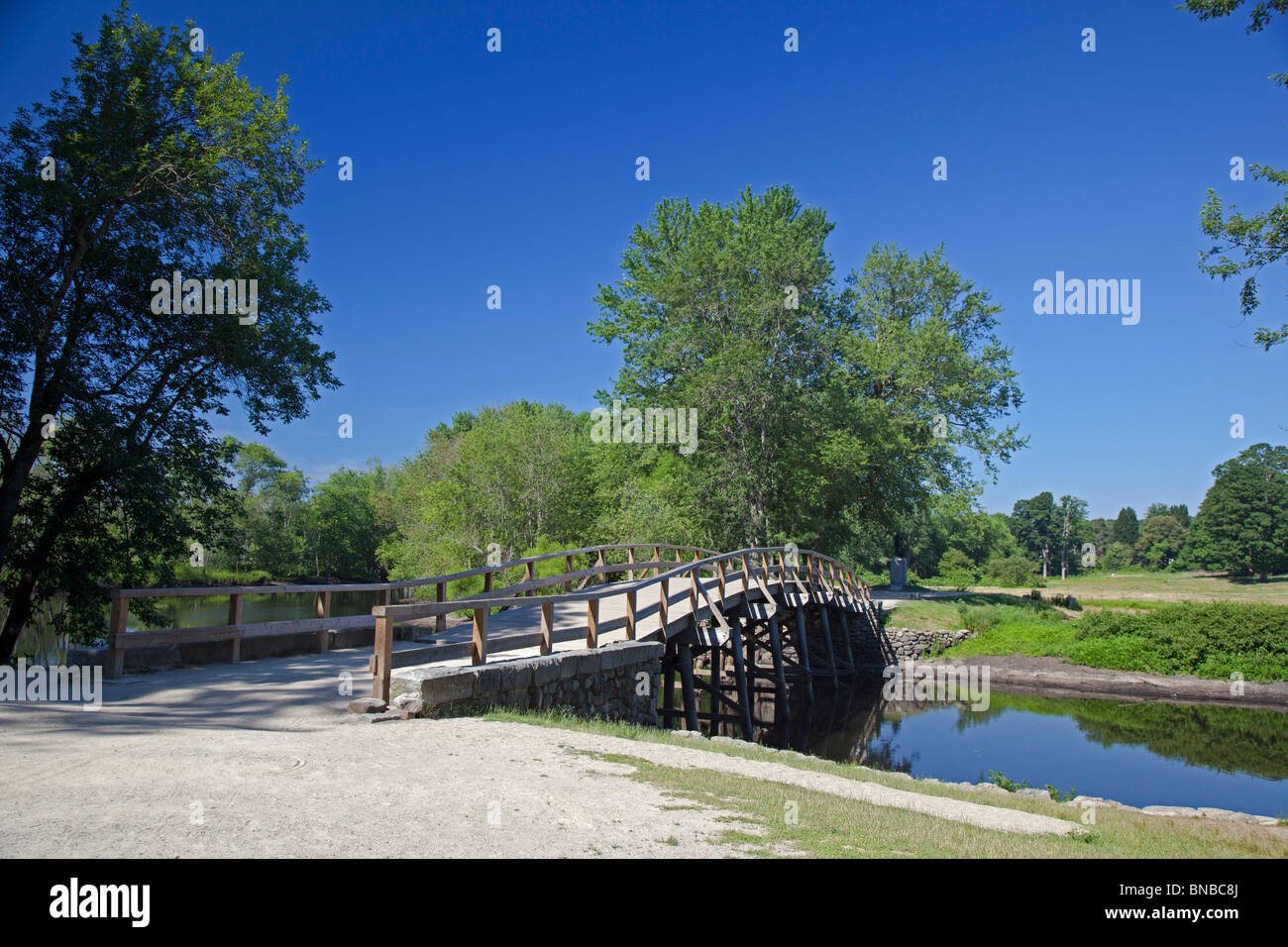 Concord, Massachusetts - North Bridge in Minute Man National Historical Park, where the American Revolution began in 1775. Stock Photo