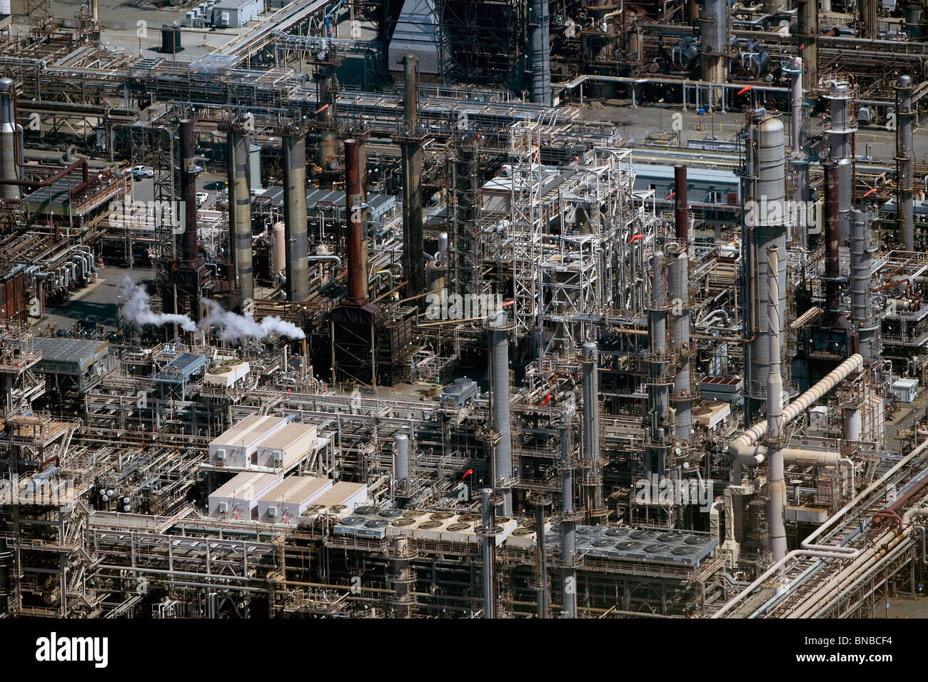 aerial view above oil refinery components Chevron Richmond California Stock Photo