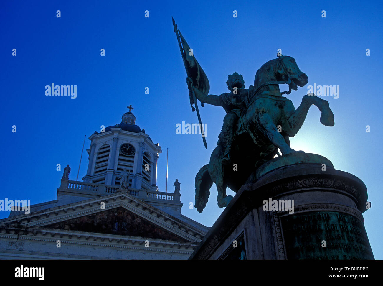equestrian statue, statue, Godfrey de Bouillon, Royal Square, city of Brussels, Brussels, Brussels Capital Region, Belgium, Europe Stock Photo
