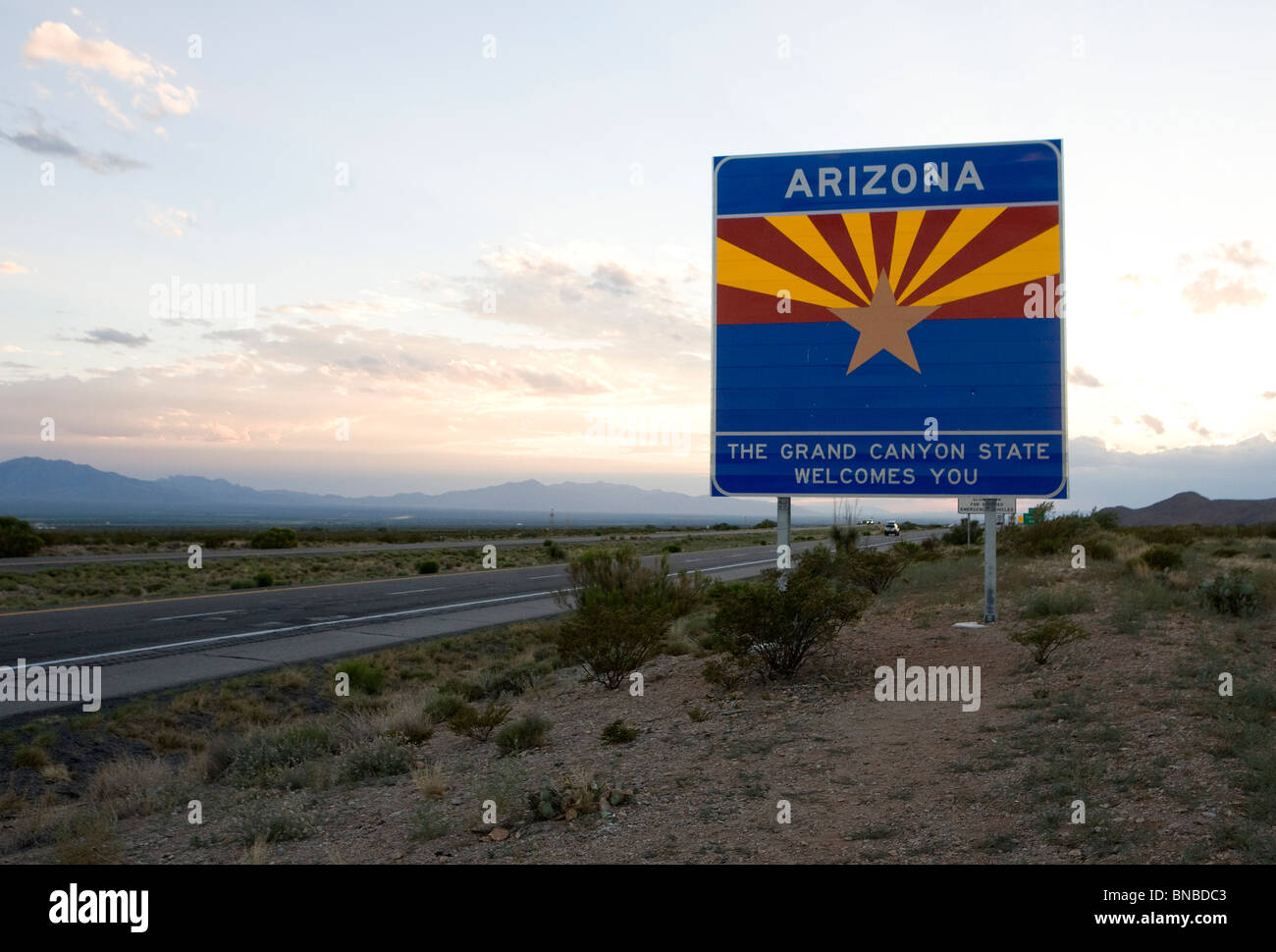 A 'Welcome To Arizona' sign. Stock Photo