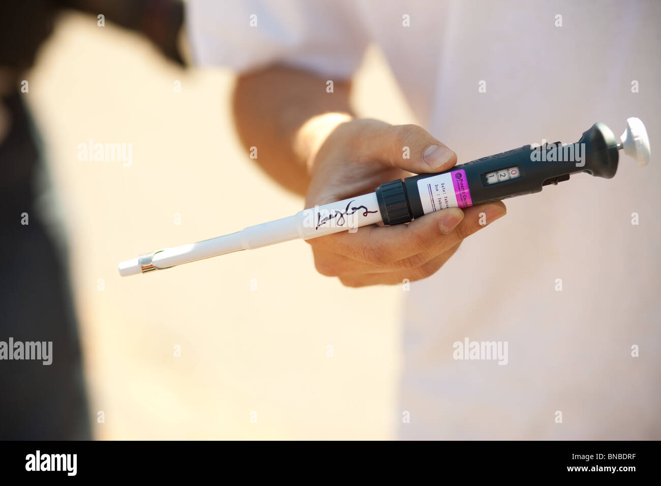 As Gaga left Building N52, one student had Gaga sign his lab pipette. Stock Photo