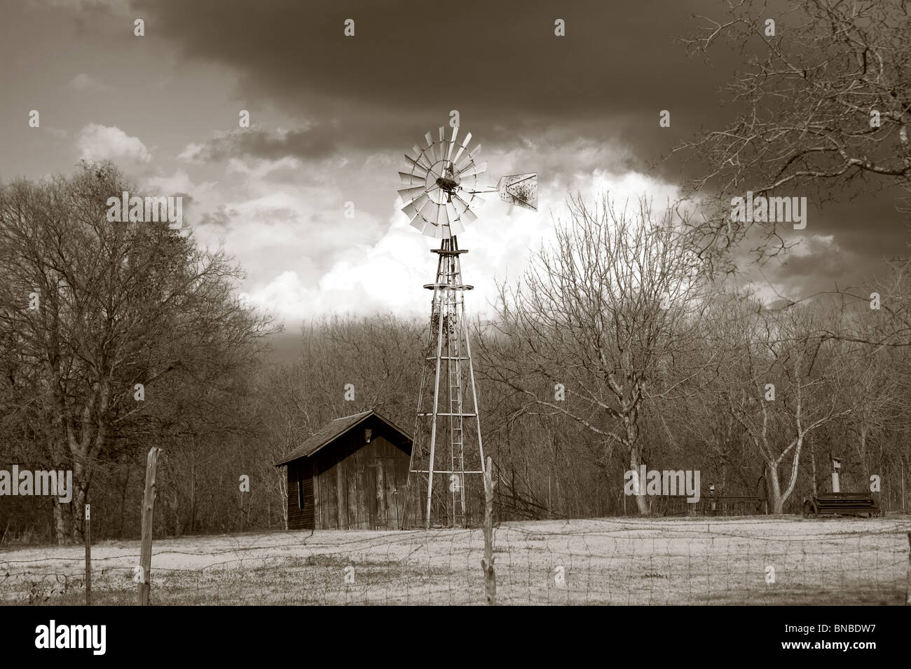 Old Barn and Windmill Stock Photo - Alamy