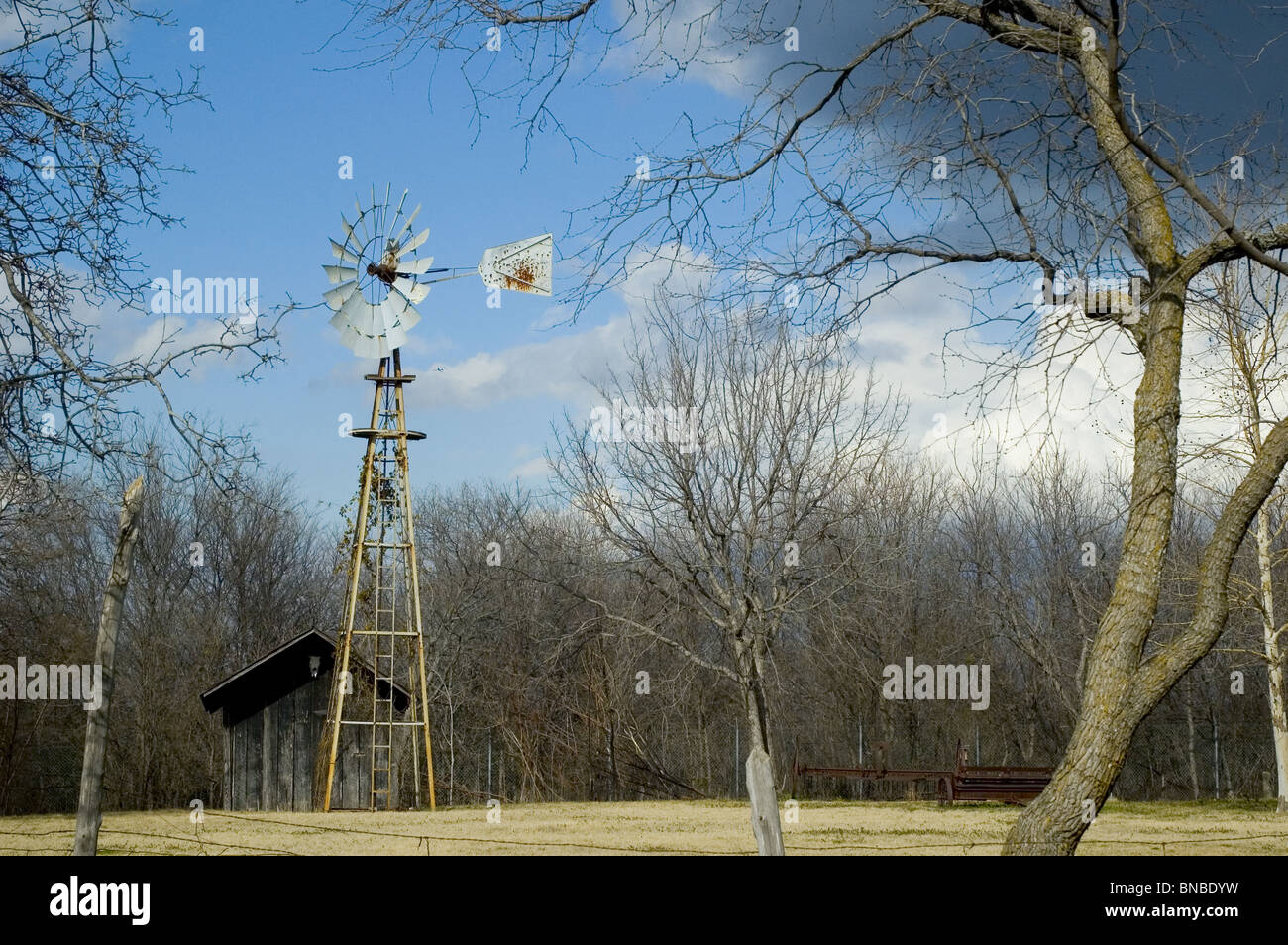 Old Barn and Windmill Stock Photo - Alamy