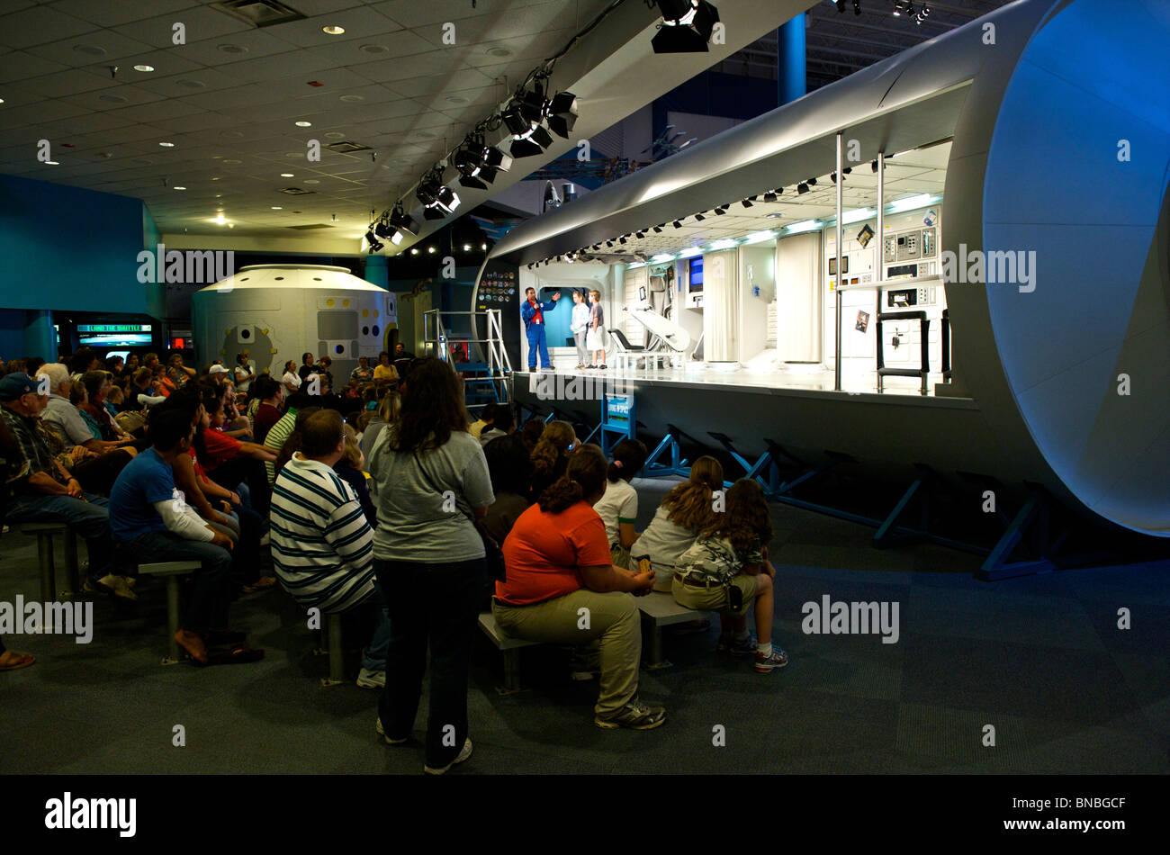 Demonstration on living inside the space station, Space centre, Houston Texas, U.S.A Stock Photo